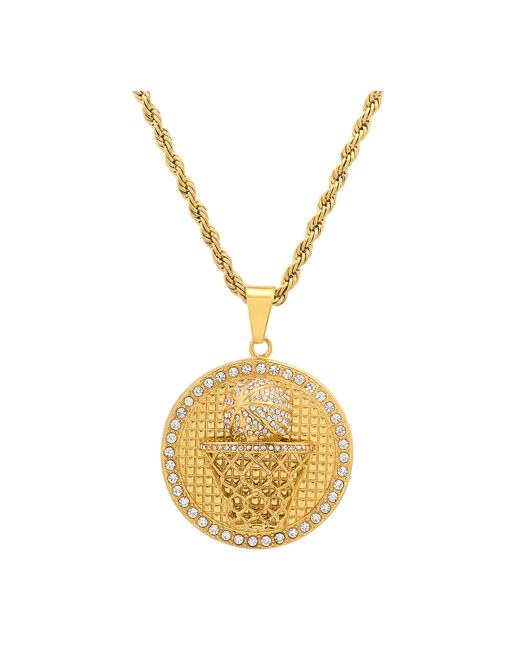 SteelTime 18k Plated Stainless Steel Simulated Diamond Basketball 24 Pendant Necklace