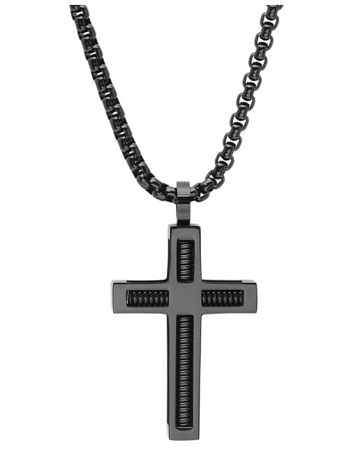 SteelTime Ip Stainless Steel Spring Inlay Cross 24 Pendant Necklace