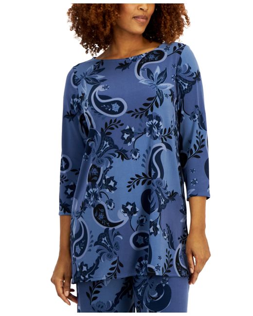 Jm Collection Printed Boat-Neck Tunic Top Created for