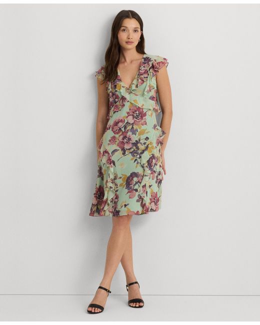 Lauren Ralph Lauren Petite Ruffled Floral A-Line Dress