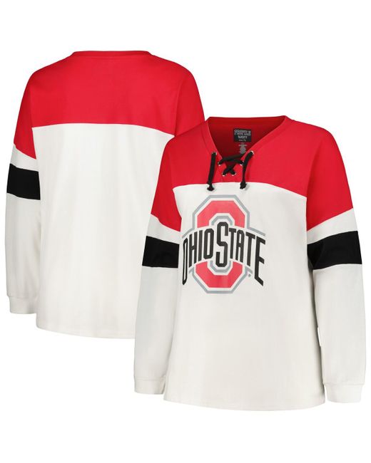 Profile Ohio State Buckeyes Plus Colorblock Lace-Up Long Sleeve T-shirt