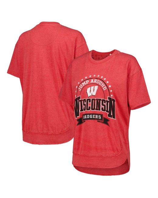 Pressbox Distressed Wisconsin Badgers Vintage-Like Wash Poncho Captain T-shirt