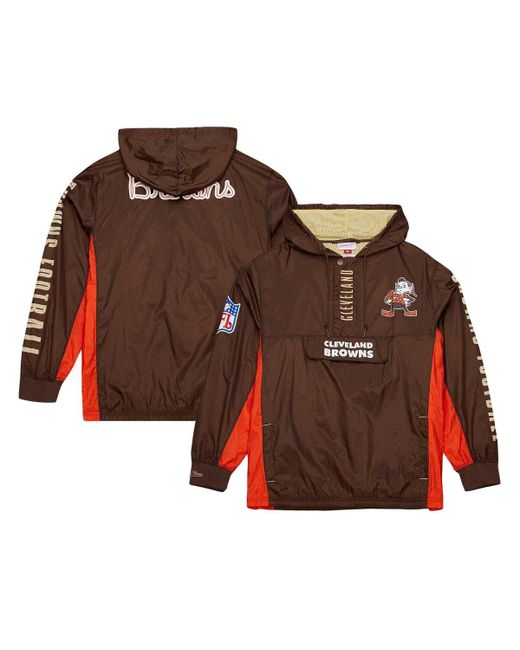Mitchell & Ness Distressed Cleveland Browns Team Og 2.0 Anorak Vintage-Like Logo Quarter-Zip Windbreaker Jacket