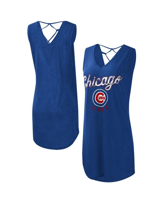 G-iii 4her By Carl Banks Chicago Cubs Game Time Slub Beach V-Neck Cover-Up Dress