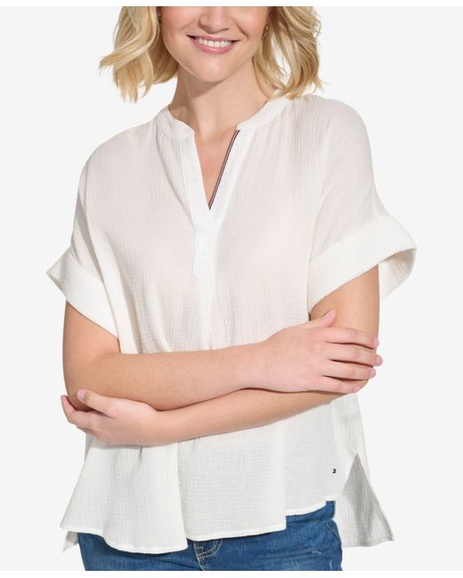 Tommy Hilfiger Cotton Gauze Solid Popover Top