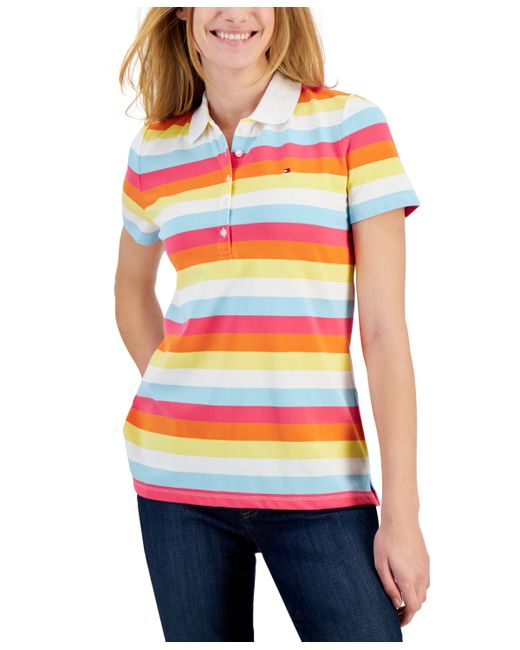 Tommy Hilfiger Cotton Colorful Stripes Polo Shirt Bright