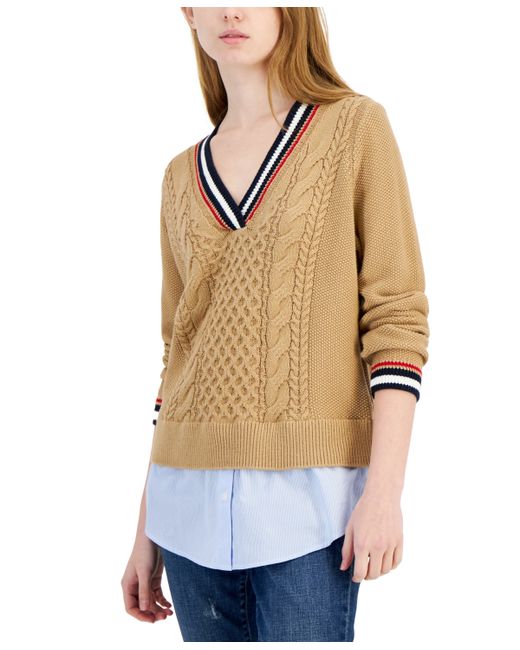 Tommy Hilfiger Cable-Knit Layered-Look Sweater
