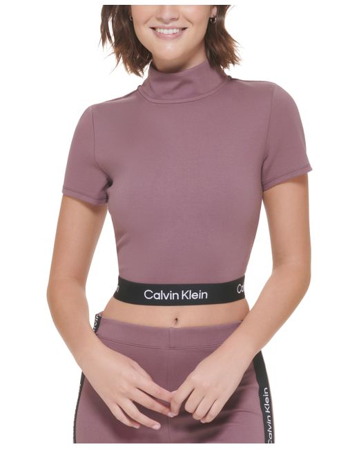Calvin Klein Performance Logo Elastic Mock Neck Top