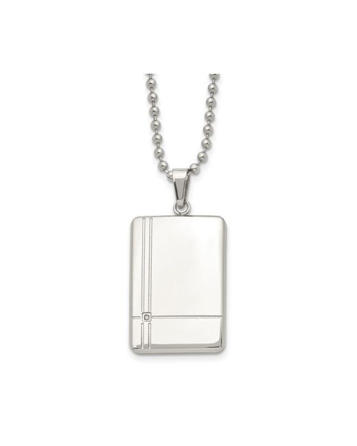 Chisel Polished with Cz Dog Tag on a Ball Chain Necklace