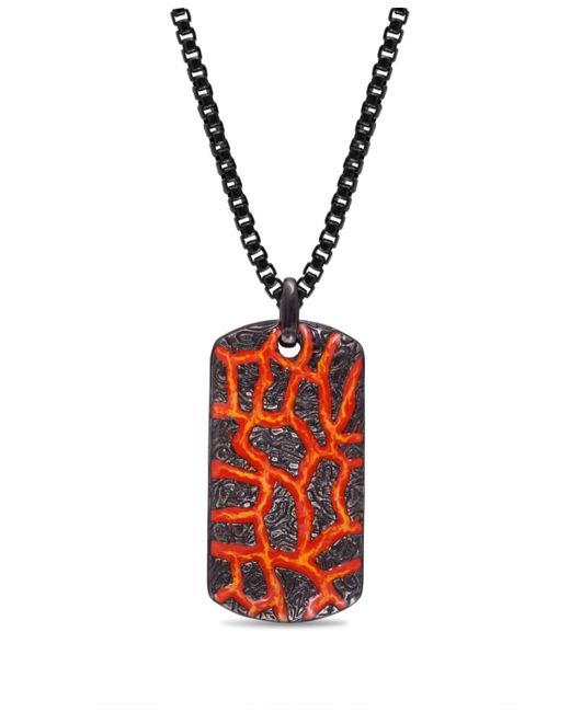 LuvMyJewelry Sterling Rivers of Fire Design Black Rhodium Plated Enamel Tag with Chain