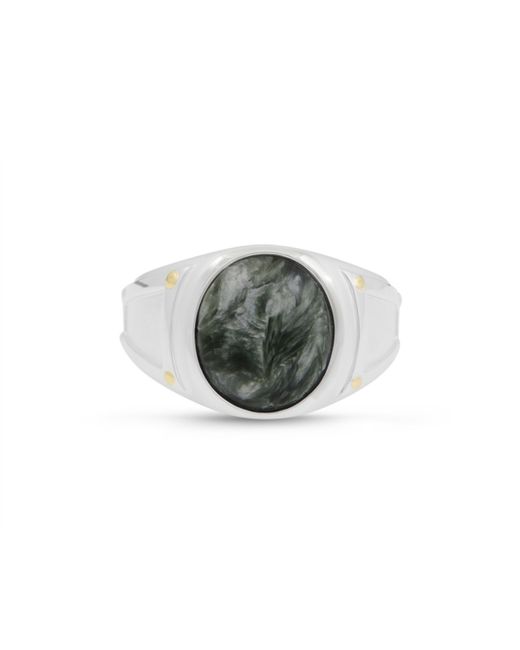 LuvMyJewelry Seraphinite Gemstone Iconic Sterling Silver Signet Ring