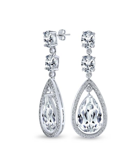 Bling Jewelry Art Deco Style Wedding Aaa Cubic Zirconia Halo Large Teardrop Cz Statement Dangle Chandelier Earrings For Pageant Bridal Par