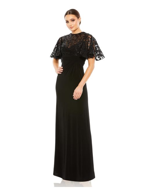 Mac Duggal Embellished Butterfly Sleeve Gown