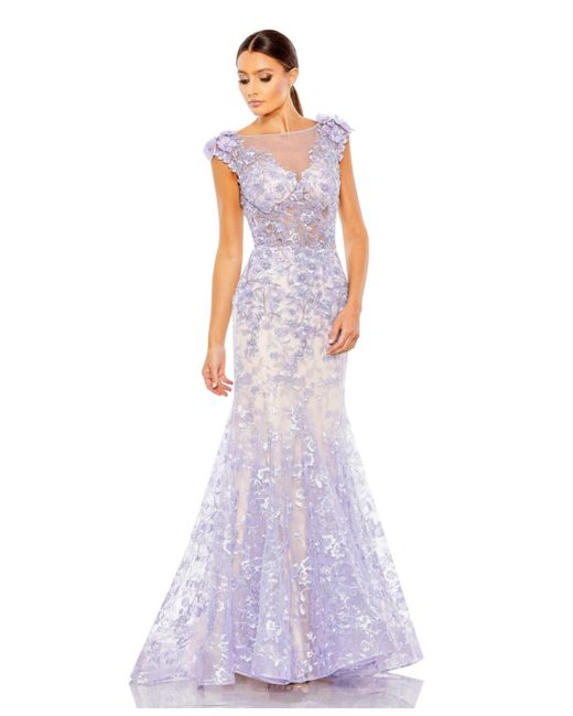 Mac Duggal Embellished Cap Sleeve Illusion Neck Trumpet Gown