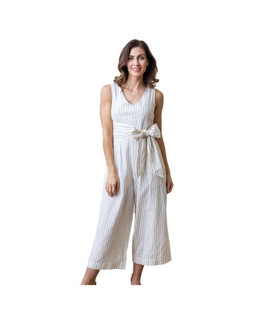 Hope & Henry Woven Sleeveless Tie-Waist Jumpsuit with Wide Leg