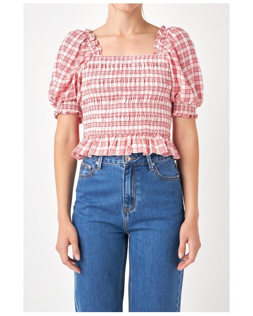 English Factory Gingham Contrast Bow Top