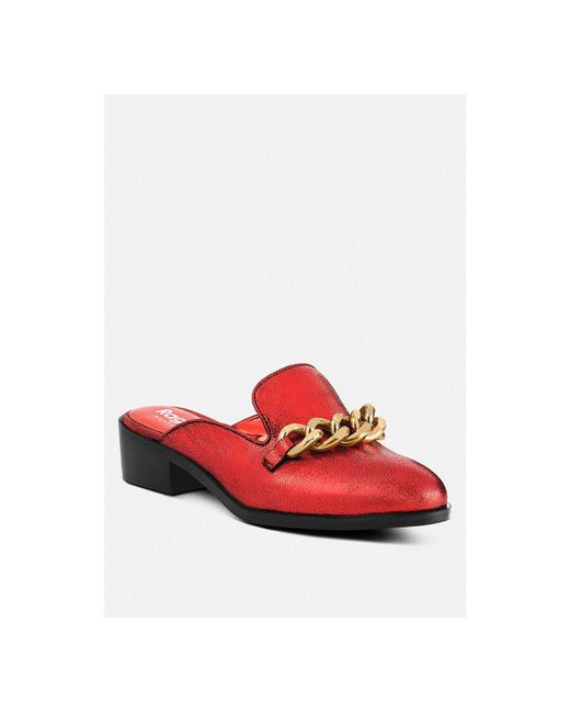 Rag & Co Aksa Chain Embellished Leather Mules