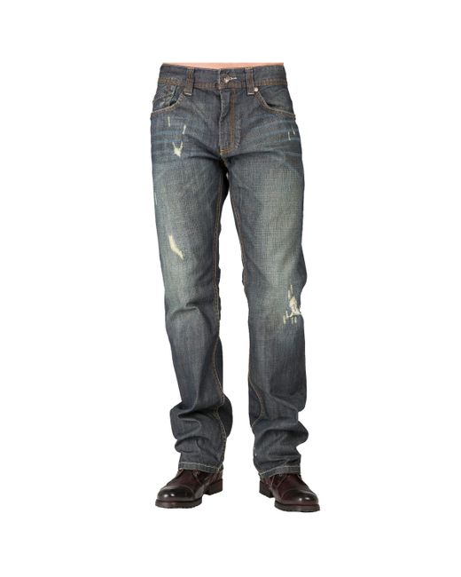 Level 7 Relaxed Straight Distressed Vintage like Tint Whisker Denim Jeans
