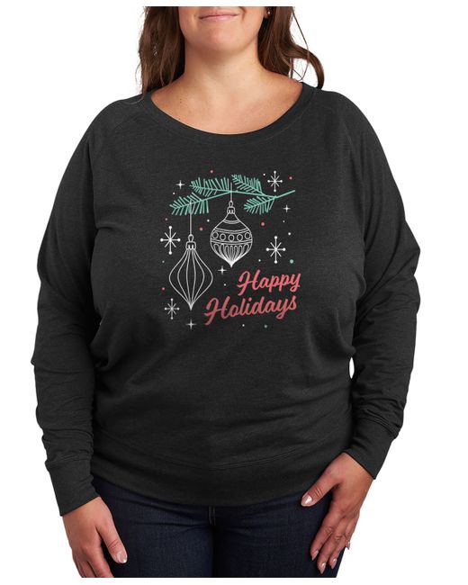 Hybrid Apparel Air Waves Trendy Plus Happy Holidays Graphic Long Sleeve Pullover Top