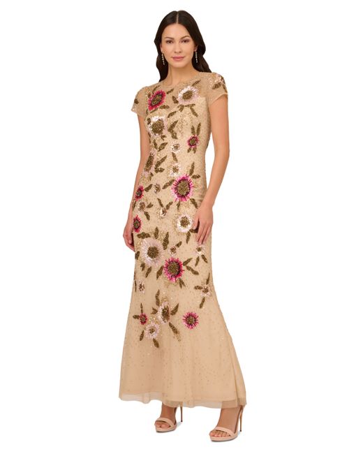 Adrianna Papell Round-Neck Embellished Gown