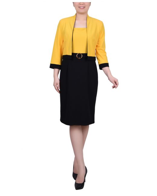 Ny Collection 3/4 Sleeve Colorblocked Dress 2 Piece Set Lemon