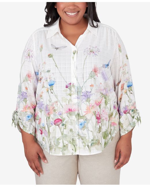 Alfred Dunner Plus Garden Party Watercolor Floral Button Down Blouse