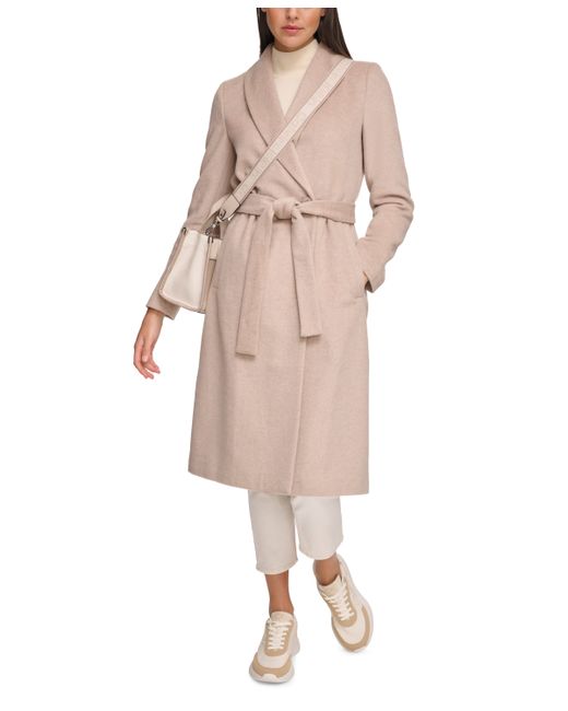 Calvin Klein Wool Blend Belted Wrap Coat