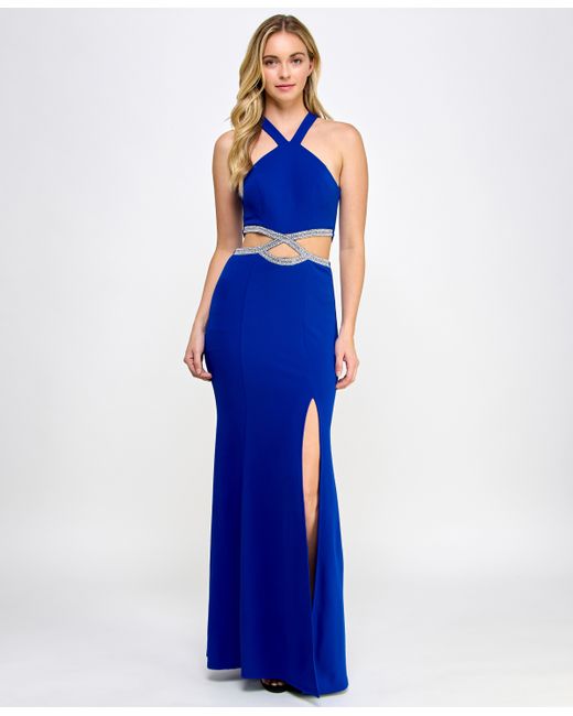 Speechless Juniors Embellished Cutout Halter Gown Created for