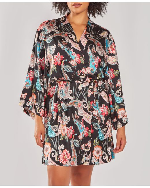 iCollection Plus Silky Soft Short Printed Robe Multi