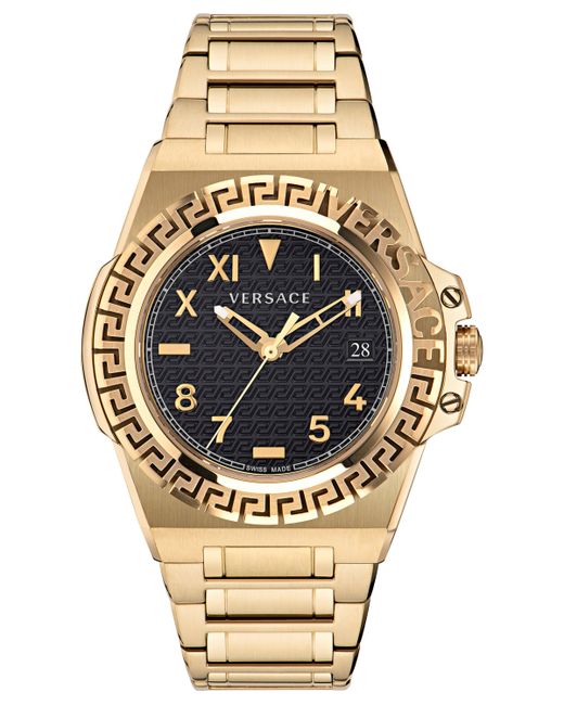 Versace Swiss Greca Reaction Gold-Tone Stainless Steel Bracelet Watch 44mm