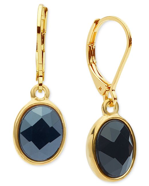 AK Anne Klein Gold-tone Oval Stone Drop Earrings