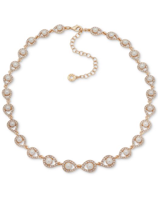 AK Anne Klein Tone Pave Imitation Pearl Collar Necklace 16 3 extender