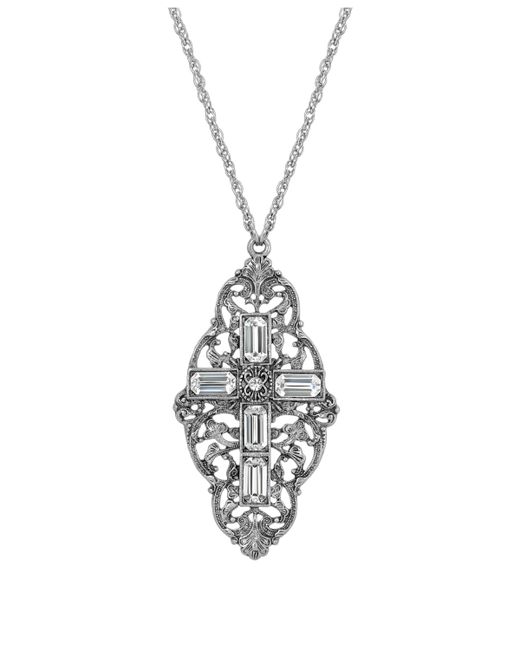 Symbols of Faith Pewter Crystal Cross Necklace