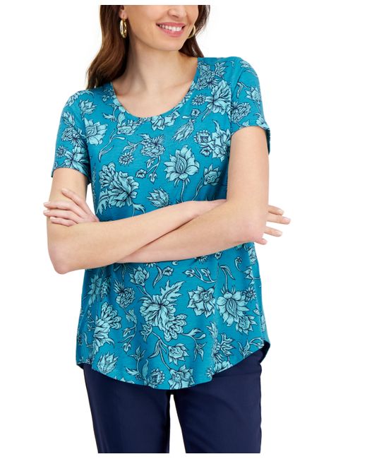 Jm Collection Printed Short-Sleeve Scoop-neck Top Created for