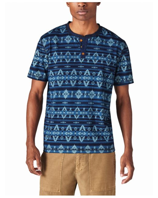 Lucky Brand Jersey Aztec Print Short Sleeve Henley T-shirt