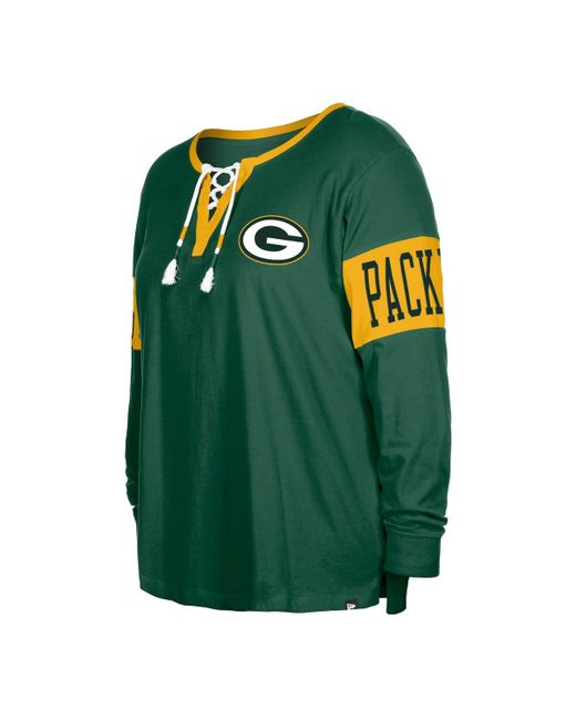 New Era Bay Packers Plus Lace-Up Notch Neck Long Sleeve T-shirt