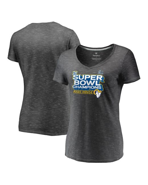 Fanatics Heather Charcoal Los Angeles Rams Super Bowl Lvi Champions Parade V-Neck T-shirt