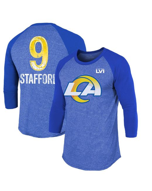 Majestic Threads Matthew Stafford Los Angeles Rams Super Bowl Lvi Name Number Raglan 3/4 Sleeve T-shirt