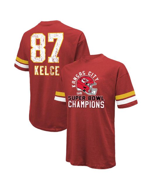 Majestic Threads Travis Kelce Distressed Kansas City Chiefs Super Bowl Lviii Name and Number Oversized T-Shirt