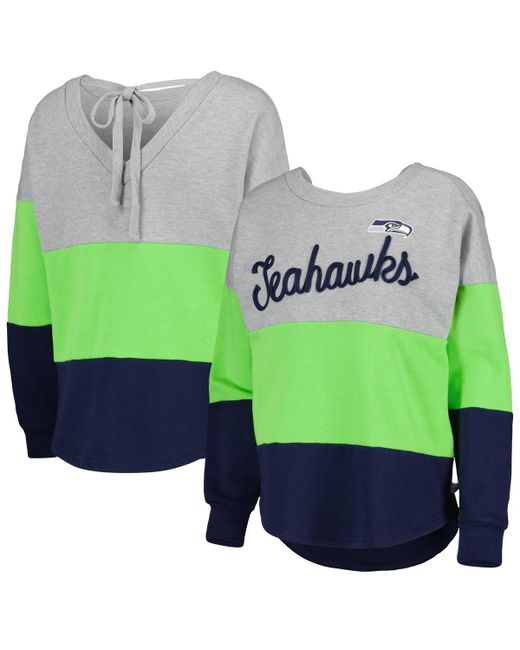 Touch College Navy Seattle Seahawks Outfield Deep V-Back Pullover Sweatshirt