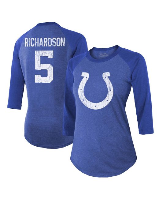 Majestic Threads Anthony Richardson Indianapolis Colts Player Name and Number Tri-Blend 3/4-Sleeve Fitted T-shirt