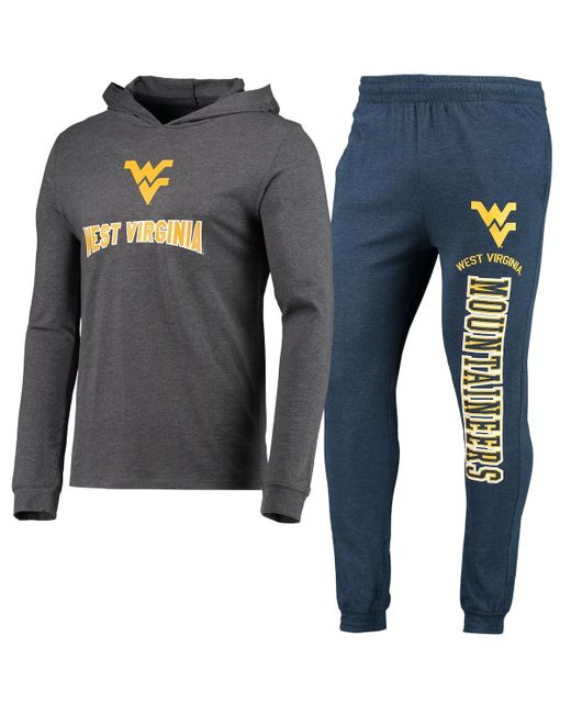 Concepts Sport Heathered Charcoal West Virginia Mountaineers Meter Long Sleeve Hoodie T-shirt and Jogger Pants Set Heath