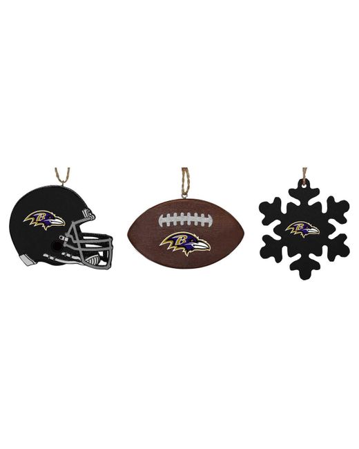 Memory Company The Baltimore Ravens Three-Pack Helmet Football and Snowflake Ornament Set