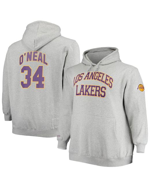 Mitchell & Ness Shaquille ONeal Heather Gray Los Angeles Lakers Big and Tall Name Number Pullover Hoodie