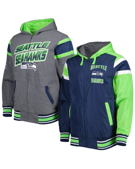 G-iii Sports By Carl Banks College Gray Seattle Seahawks Extreme Full Back Reversible Hoodie Full-Zip Jacket