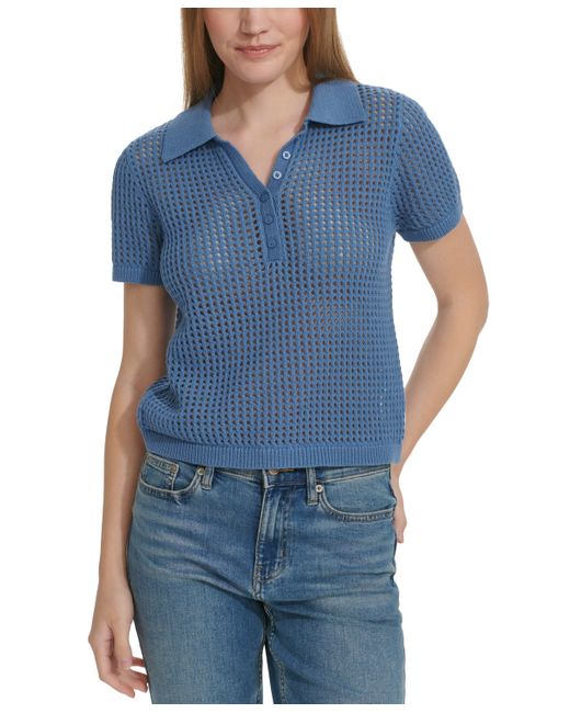 Calvin Klein Jeans Open-Stitch Short-Sleeve Polo Top