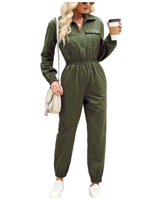 Cupshe Olive Collared Long Sleeve Jumpsuit