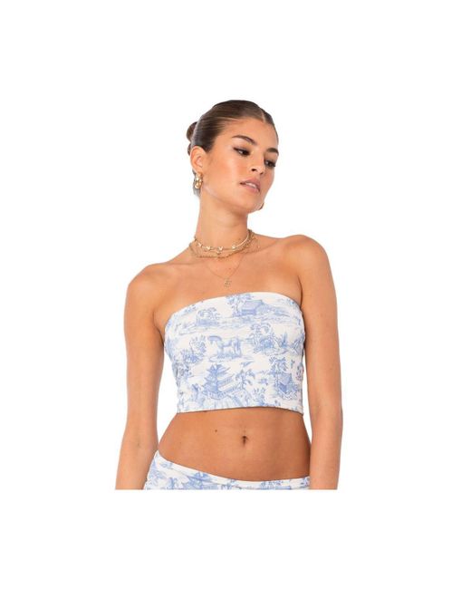 Edikted Strapless Top With Delft Print pastel