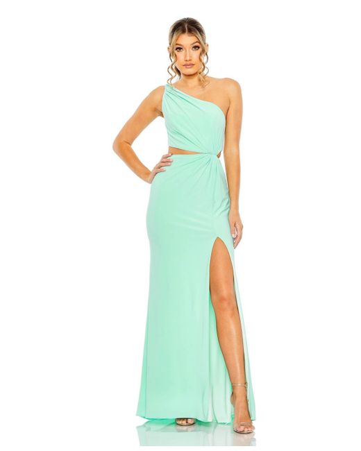 Mac Duggal Ieena One Shoulder Ruched Cut Out Jersey Gown
