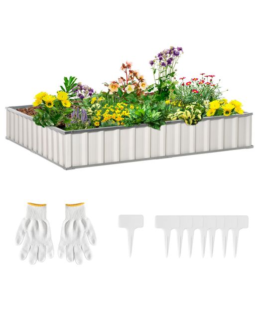 Outsunny Metal Raised Garden Bed No Bottom Large Steel Planter Box w Gloves